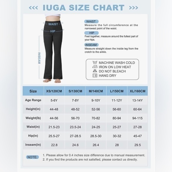 NWT  IUGA Girl's High Waist Pants Flare Leggings with Pockets (13-14year old) - Picture 4 of 9